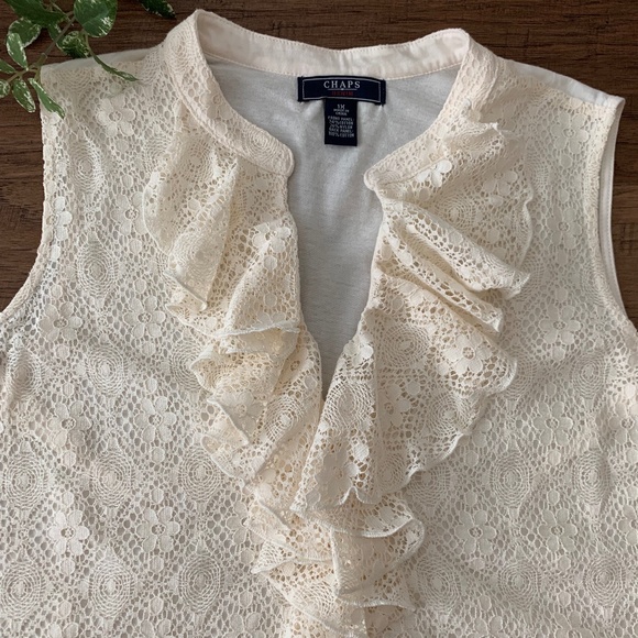 Chaps Tops - Chaps by Ralph Lauren Cream Ivory Lace Front Ruffle Sleeveless Top Dress Casual